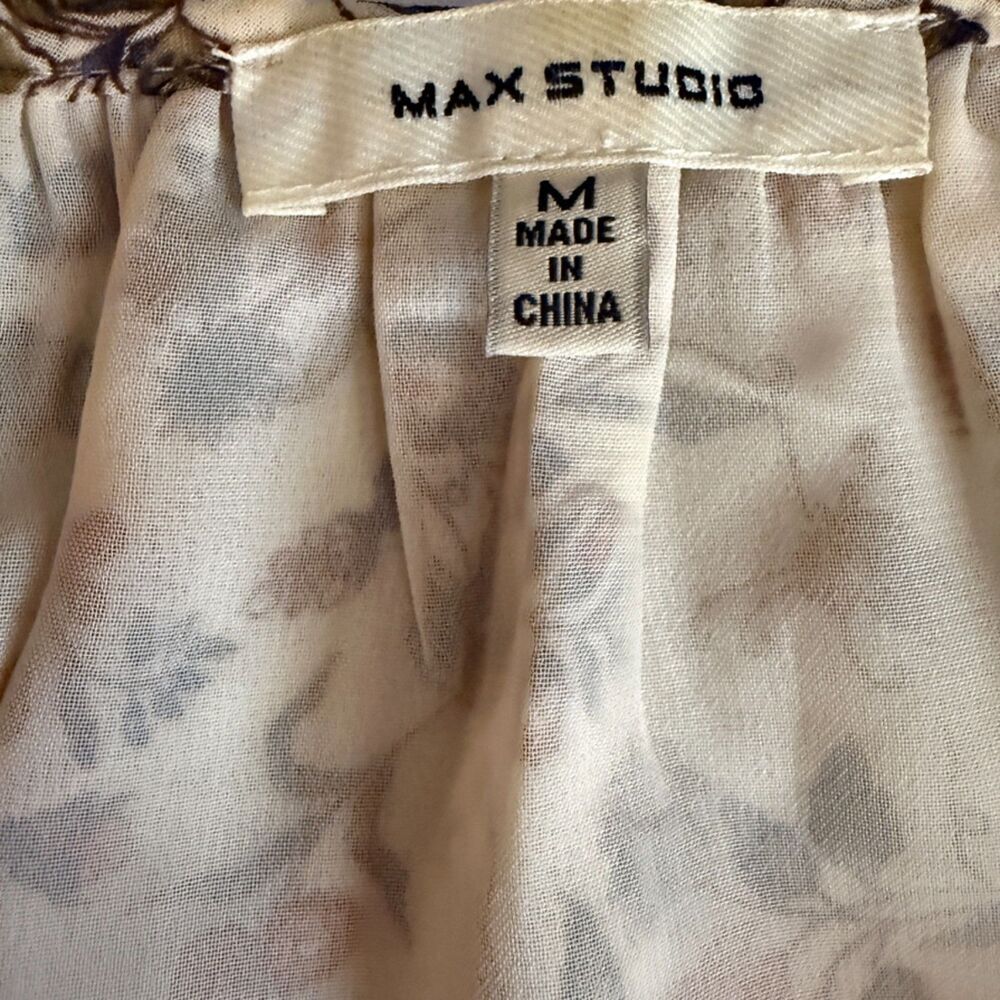 Max Studio Cream Floral Cold Shoulder Boho Women's Top Size M - Picture 8 of 10